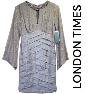 NWT London Times Women's Formal Dress Beaded Neckline Lace Bodice Size 12